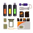 Memory cards icons set. Simple icons on white background. Transcend, port, card. Computer and mobile device concept. Vector illustration can be used for topics like